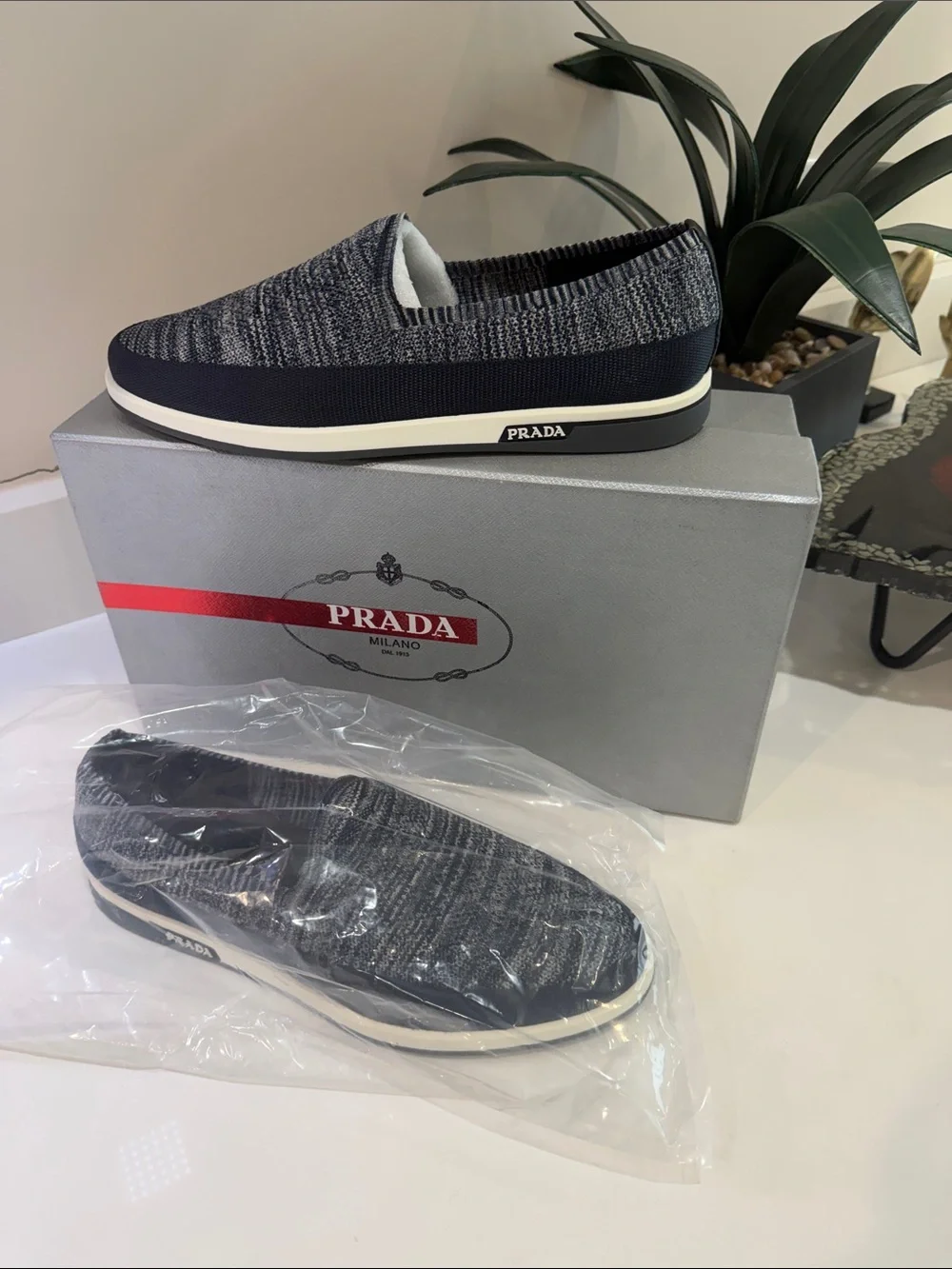 New! Navy Knit Slip-On Loafers